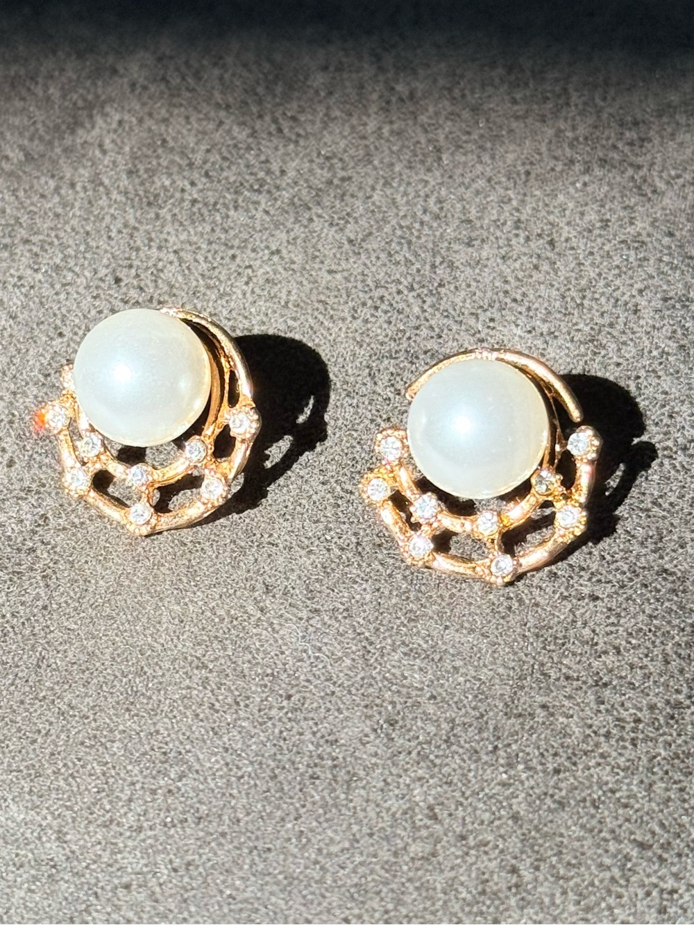 Gold Pearl and Crystal Halo Stud Earrings - Elegant Women's Jewelry